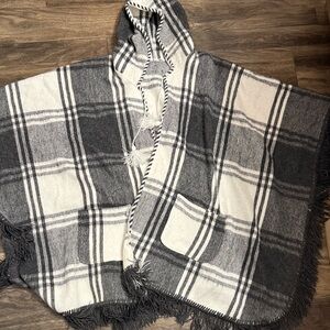 Cozy Gray and White Plaid Hooded poncho